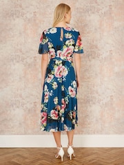Yumi Green Mesh Floral Print Midi Dress With Angel Sleeves - Image 3 of 5