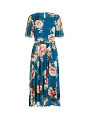 Yumi Green Mesh Floral Print Midi Dress With Angel Sleeves - Image 5 of 5