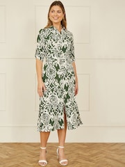 Yumi Green Ikat Geo Print Midi Shirt Dress - Image 2 of 5