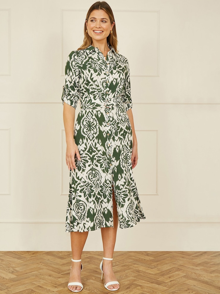 Yumi Green Ikat Geo Print Midi Shirt Dress - Image 2 of 5