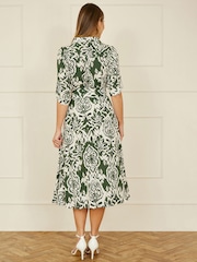 Yumi Green Ikat Geo Print Midi Shirt Dress - Image 3 of 5