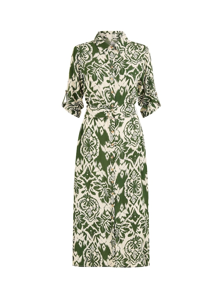 Yumi Green Ikat Geo Print Midi Shirt Dress - Image 5 of 5