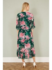 Yumi Green Kimono Sleeves Dip Hem Wrap Midi Dress - Image 3 of 5