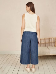 Yumi Blue Chambray Denim 100% Cotton Culottes - Image 1 of 4