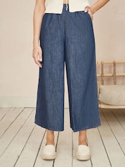 Yumi Blue Chambray Denim 100% Cotton Culottes - Image 3 of 4