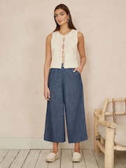 Yumi Blue Chambray Denim 100% Cotton Culottes - Image 4 of 4