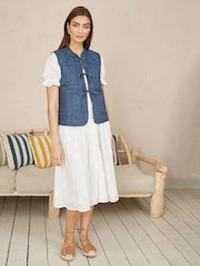Yumi Blue Chambray 100% Cotton Quilted Reversible Vest - Image 2 of 5