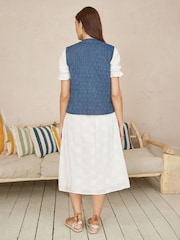 Yumi Blue Chambray 100% Cotton Quilted Reversible Vest - Image 3 of 5