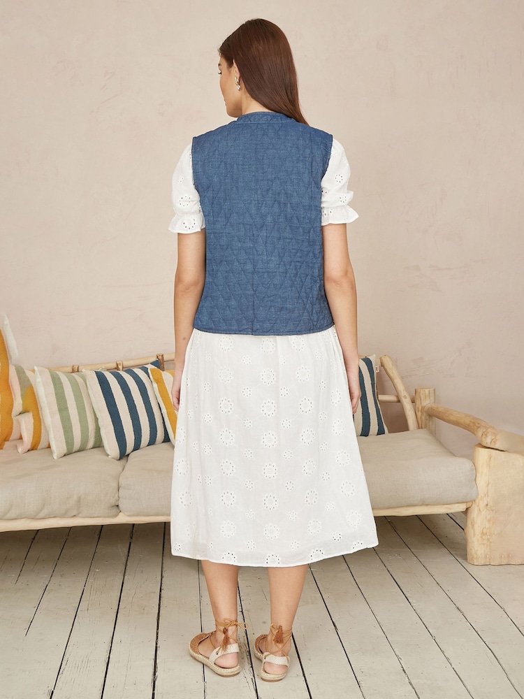 Yumi Blue Chambray 100% Cotton Quilted Reversible Vest - Image 3 of 5