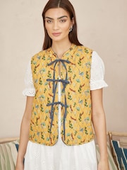Yumi Blue Chambray 100% Cotton Quilted Reversible Vest - Image 4 of 5