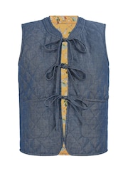 Yumi Blue Chambray 100% Cotton Quilted Reversible Vest - Image 5 of 5