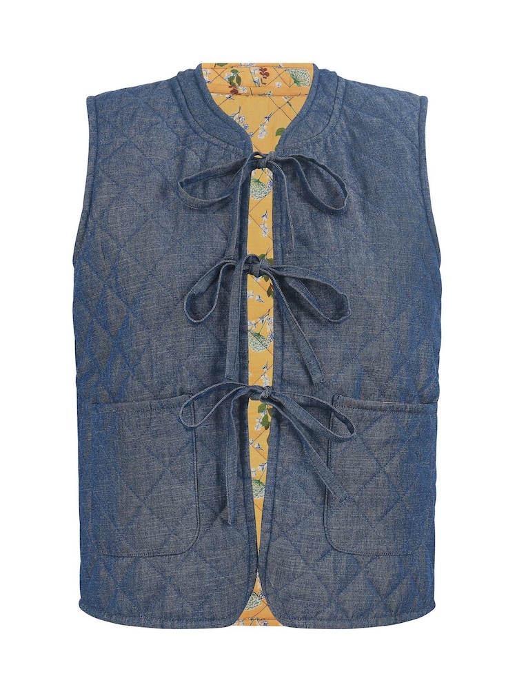 Yumi Blue Chambray 100% Cotton Quilted Reversible Vest - Image 5 of 5