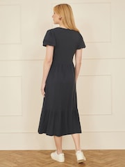 Yumi Blue Viscose Button Through Midi Dress - Image 4 of 5