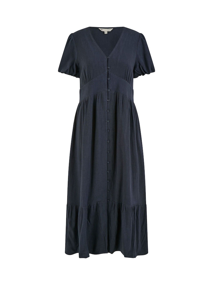 Yumi Blue Viscose Button Through Midi Dress - Image 5 of 5