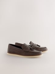 Brown Embossed Tassel Loafers - Image 1 of 5