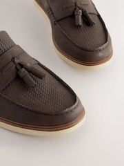 Brown Embossed Tassel Loafers - Image 3 of 5