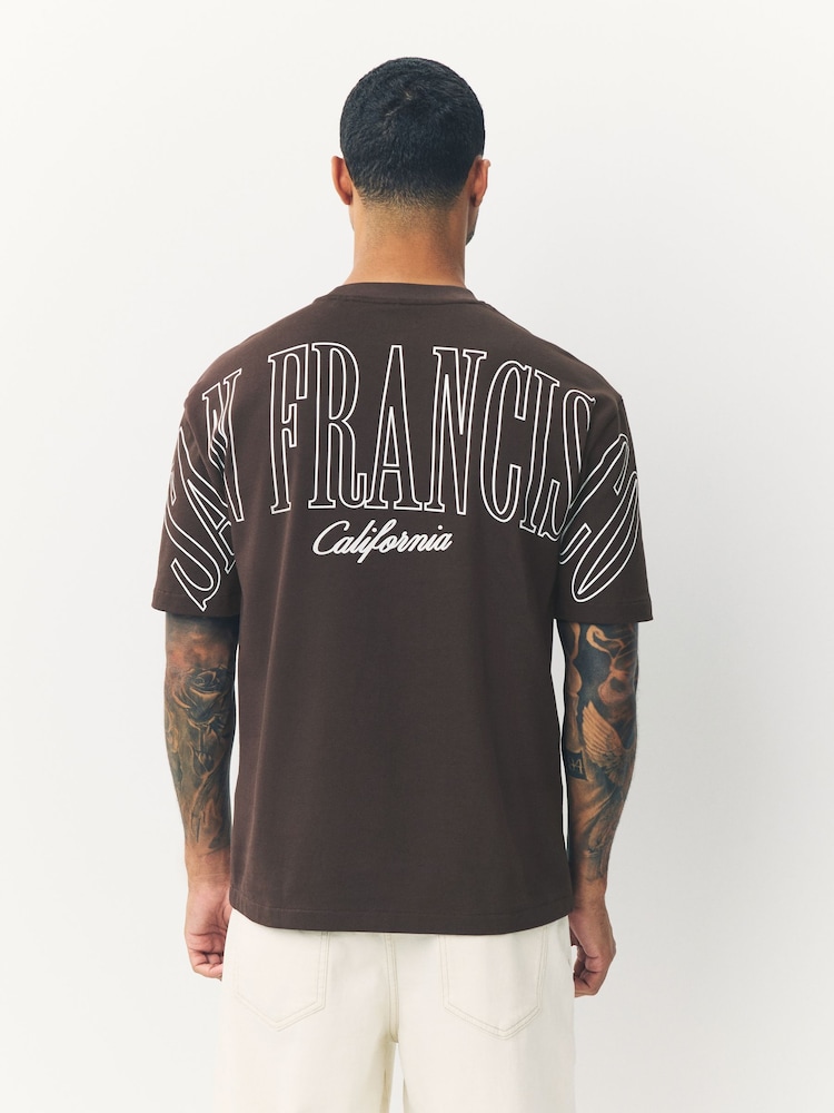 Brown San Francisco Relaxed Fit Graphic Print Heavy Weight T-Shirt - Image 1 of 8