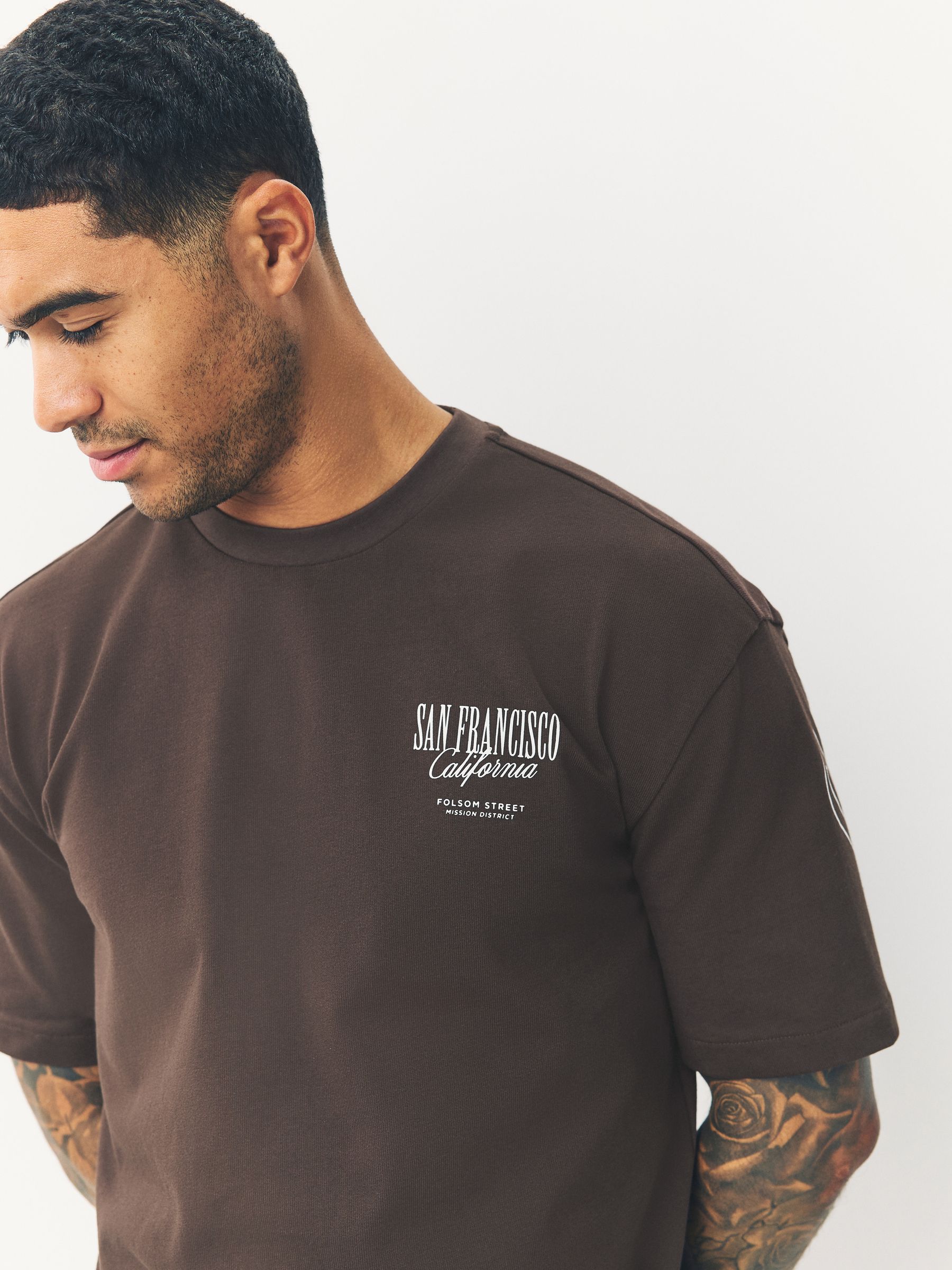 Buy Brown San Francisco Relaxed Fit Graphic Print Heavy Weight T