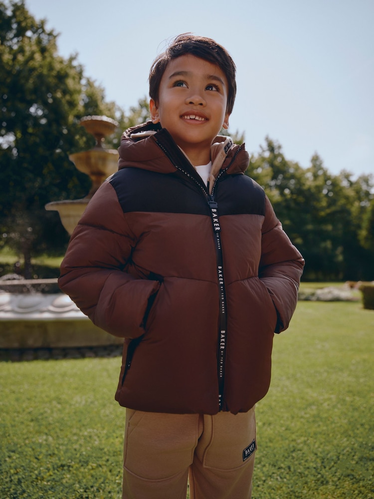 Baker by Ted Baker Shower Resistant Colourblock Padded Brown/Black Coat - Image 2 of 11 Baker by Ted Baker Shower Resistant Colourblock Padded Brown/Black Coat - Image 2 of 11