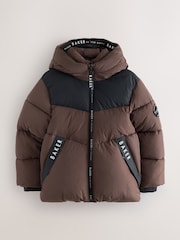 Baker by Ted Baker Shower Resistant Colourblock Padded Brown/Black Coat - Image 4 of 11