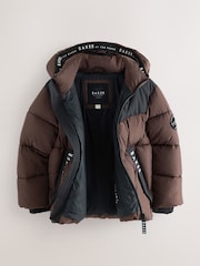 Baker by Ted Baker Shower Resistant Colourblock Padded Brown/Black Coat - Image 5 of 11