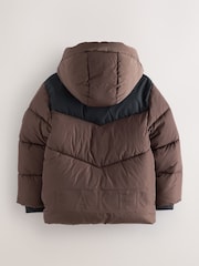 Baker by Ted Baker Shower Resistant Colourblock Padded Brown/Black Coat - Image 6 of 11