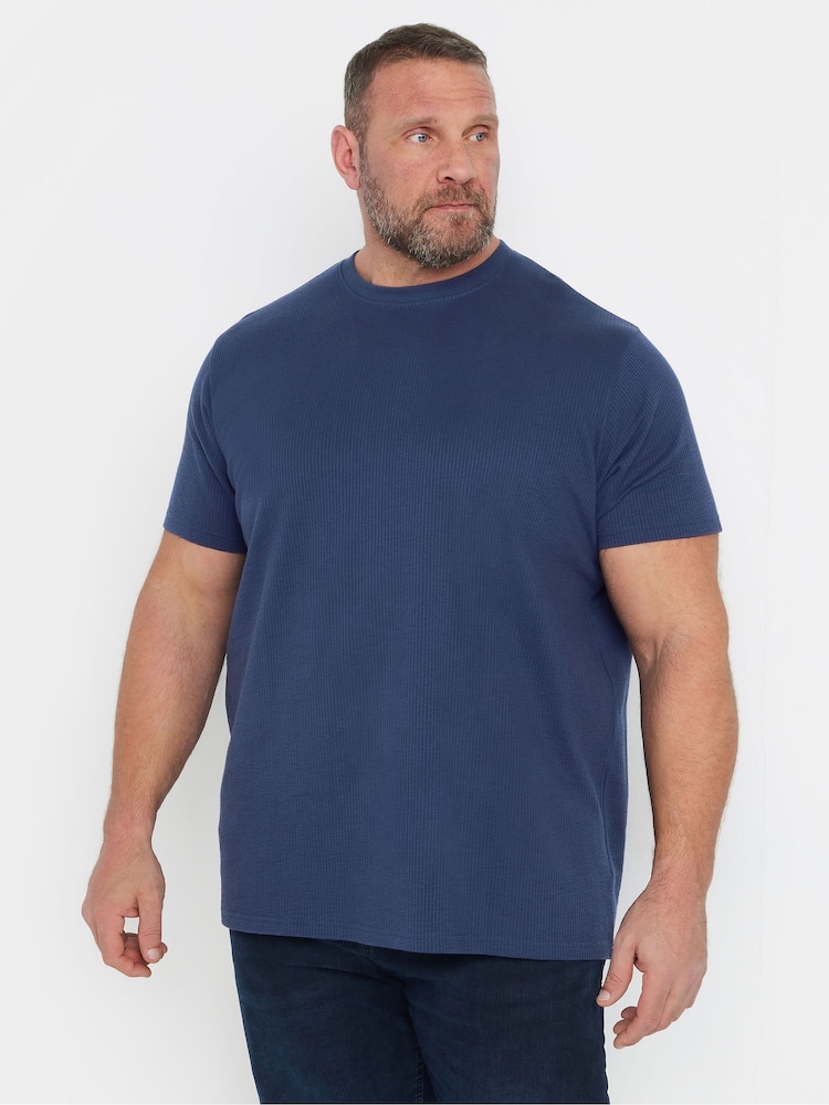 أزرق - BadRhino Big & Tall Seersucker Textured 100% Cotton T-Shirt - صورة 1 من 6