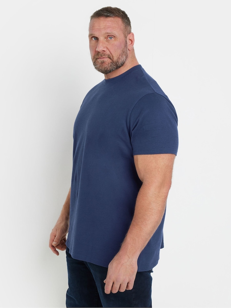 Синій - BadRhino Big & Tall Seersucker Textured 100% Cotton T-Shirt - Image 4 of 6