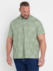BadRhino Big & Tall Green Linear Floral Print Slub 100% Cotton Shirt - Image 1 of 6