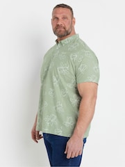BadRhino Big & Tall Green Linear Floral Print Slub 100% Cotton Shirt - Image 2 of 6