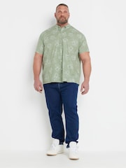 BadRhino Big & Tall Green Linear Floral Print Slub 100% Cotton Shirt - Image 4 of 6