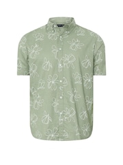 BadRhino Big & Tall Green Linear Floral Print Slub 100% Cotton Shirt - Image 5 of 6