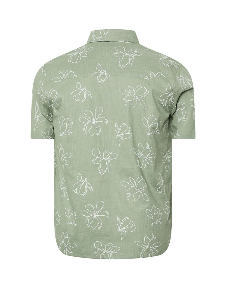 BadRhino Big & Tall Green Linear Floral Print Slub 100% Cotton Shirt - Image 6 of 6
