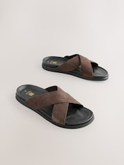 Dark Brown Leather Slip-On Sandals - Image 1 of 3