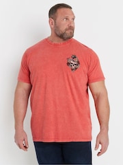 BadRhino Big & Tall Red Acid Wash Skull & Snake 100% Cotton T-Shirt - Image 1 of 7