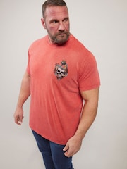 BadRhino Big & Tall Red Acid Wash Skull & Snake 100% Cotton T-Shirt - Image 4 of 7
