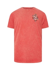 BadRhino Big & Tall Red Acid Wash Skull & Snake 100% Cotton T-Shirt - Image 6 of 7
