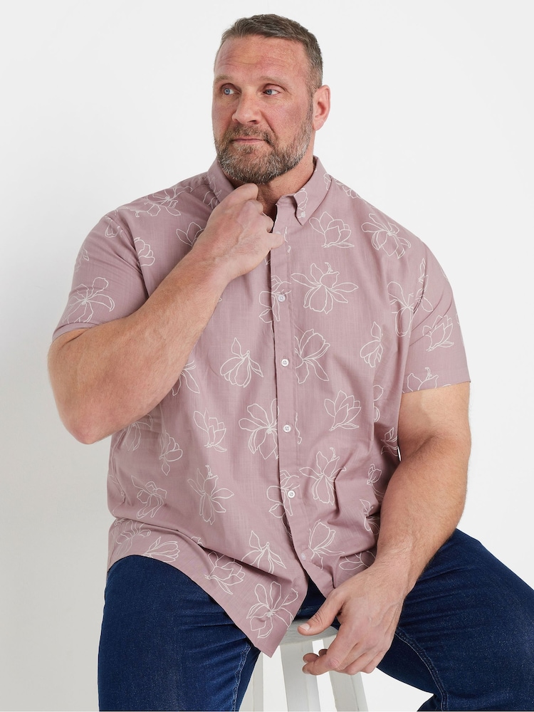 BadRhino Big & Tall Pink Linear Floral Print Slub 100% Cotton Shirt - Image 1 of 6