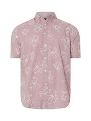 BadRhino Big & Tall Pink Linear Floral Print Slub 100% Cotton Shirt - Image 5 of 6