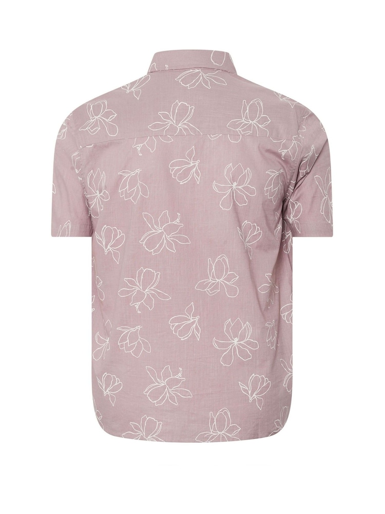 BadRhino Big & Tall Pink Linear Floral Print Slub 100% Cotton Shirt - Image 6 of 6