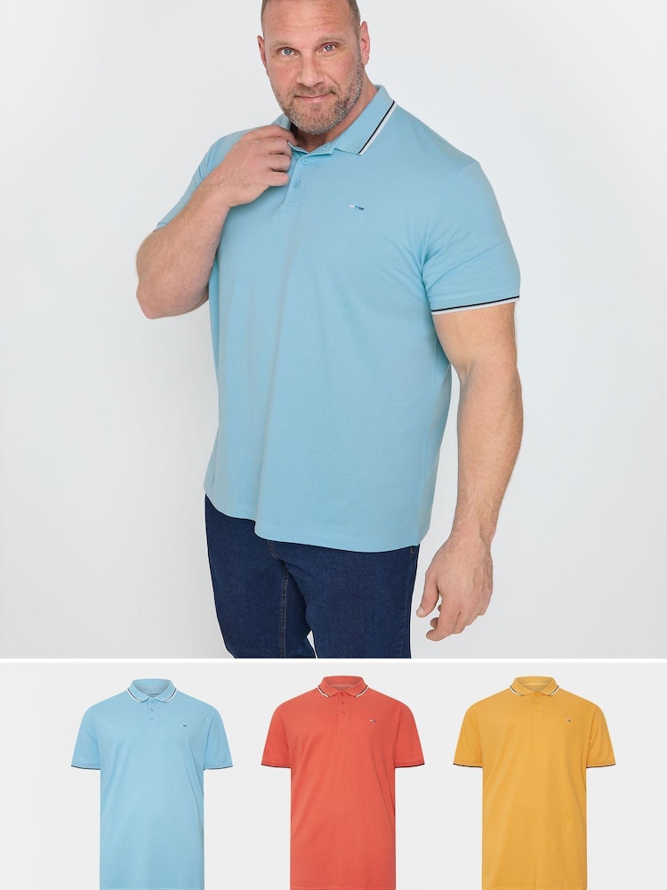 BadRhino Big & Tall Yellow Tipped Pique 100% Cotton Polo Shirts 3 Pack - Image 1 of 6
