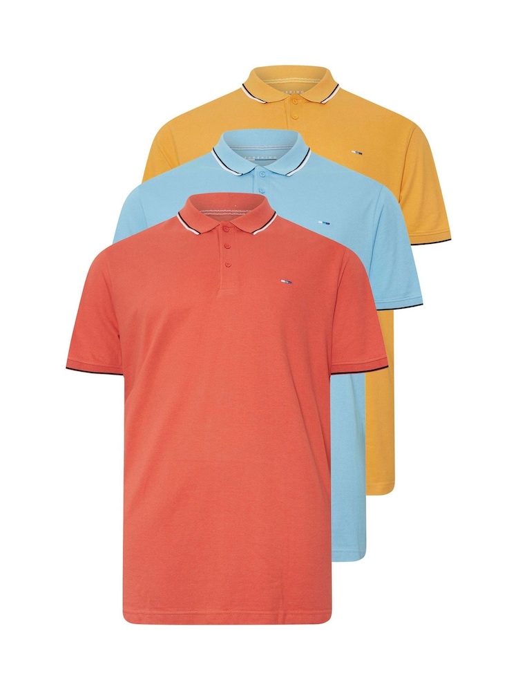 Gelb - BadRhino Big & Tall Tipped Pique 100% Cotton Polo Shirts 3 Pack - Bild 2 von 6