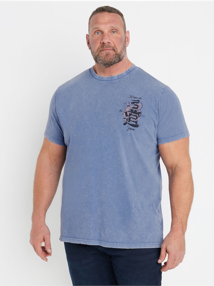 BadRhino Big & Tall Blue Snake Japanese 100% Cotton T-Shirt - Image 1 of 6 BadRhino Big & Tall Blue Snake Japanese 100% Cotton T-Shirt - Image 1 of 6