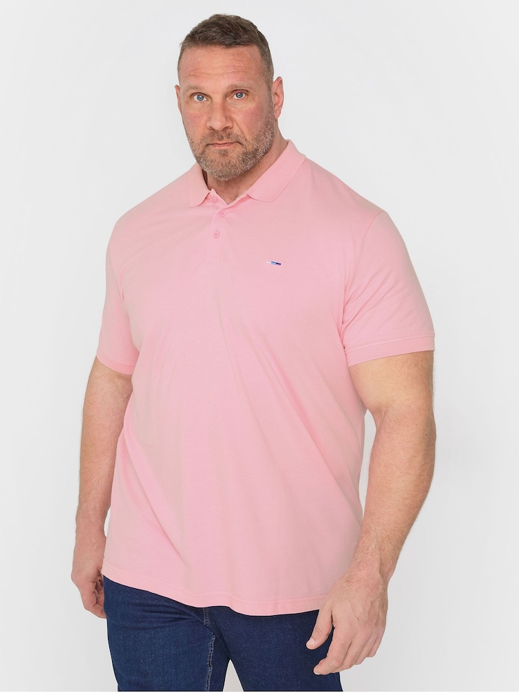 BadRhino Big & Tall Pink Plain Pique 100% Cotton Polo Shirt - Image 1 of 5