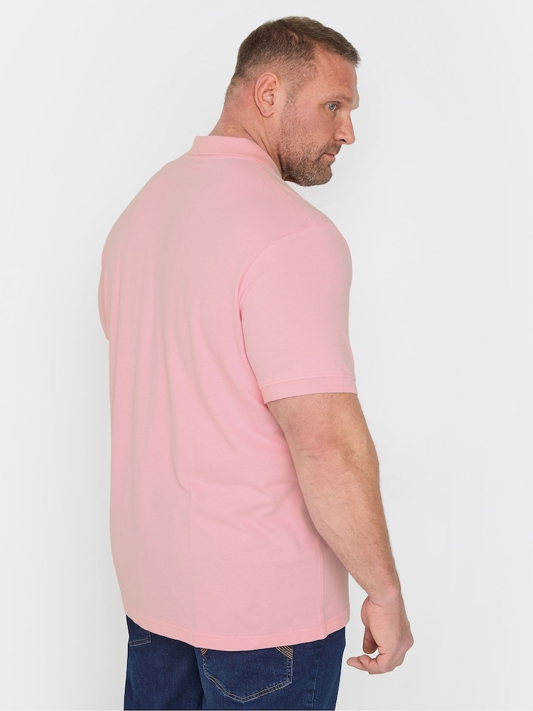 BadRhino Big & Tall Pink Plain Pique 100% Cotton Polo Shirt - Image 2 of 5