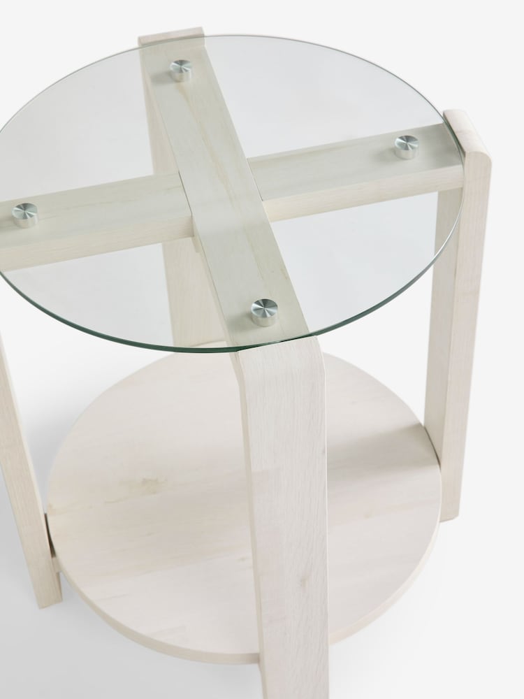 White Bronx Glass & Oak Effect Side Table - Image 6 of 6 White Bronx Glass & Oak Effect Side Table - Image 6 of 6