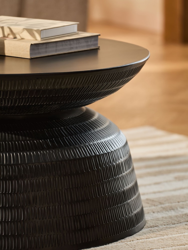 Black Loxley Metal Carved Effect Coffee Table - Image 3 of 3 Black Loxley Metal Carved Effect Coffee Table - Image 3 of 3