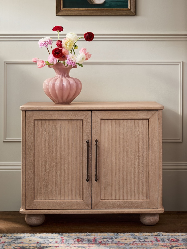Mid Natural Bourton Solid Mango Wood Fluted Sideboard - Image 1 of 4 Mid Natural Bourton Solid Mango Wood Fluted Sideboard - Image 1 of 4