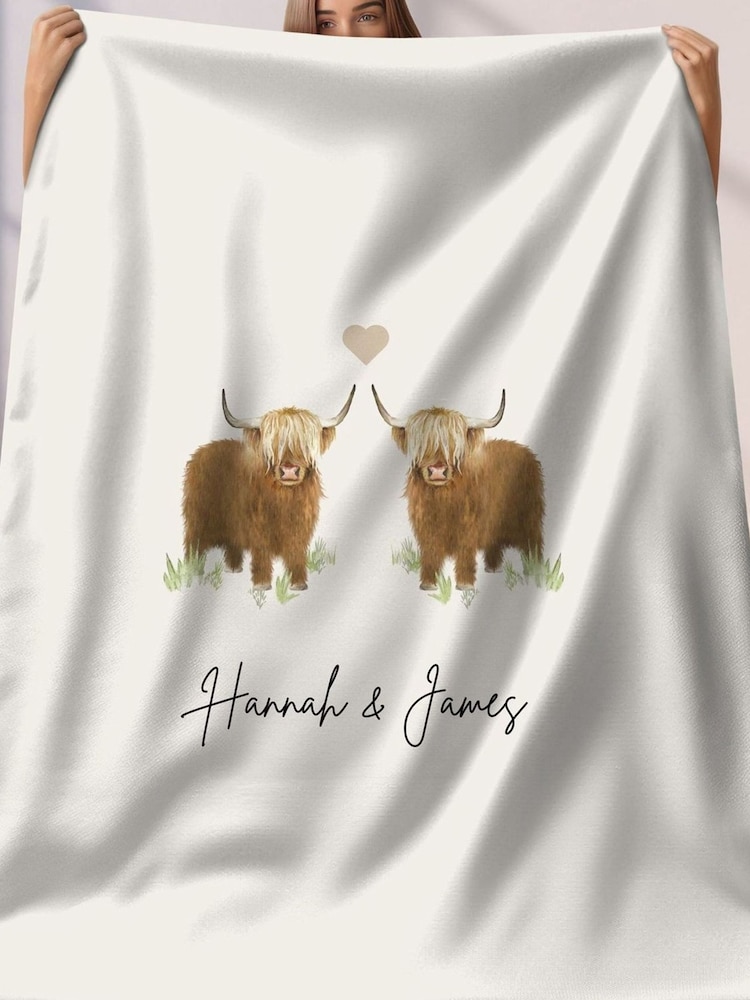 Personalised Couplse Highland Cow Blanket by Koko Blossom - Image 3 of 3