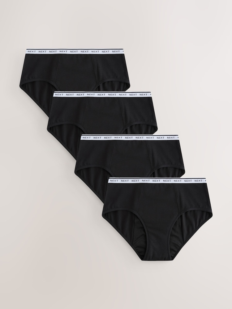 Black Short Heavy Flow Full Briefs Period Knickers 4 Pack - Image 1 of 10